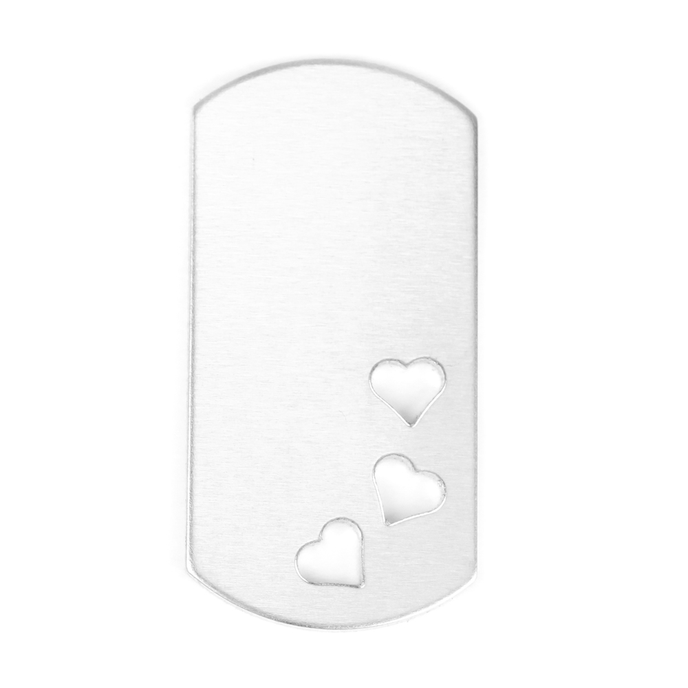 Metal Stamping Blanks Aluminum Dog Tag with 3 Hearts Cutout, 51mm (2") x 25mm (1"), 14g, Pack of 5